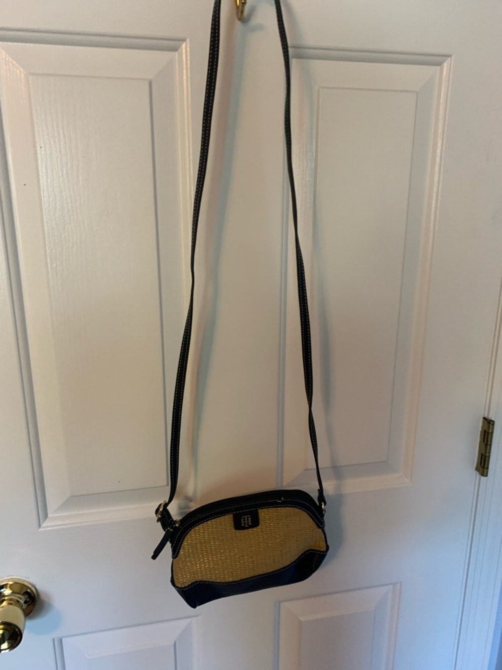 Tommy Hilfiger Straw Crossbody with Black Trim and Adjustable Strap